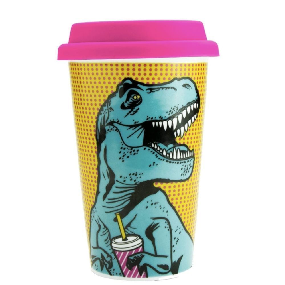 Mustard T-Rex Travel Mug